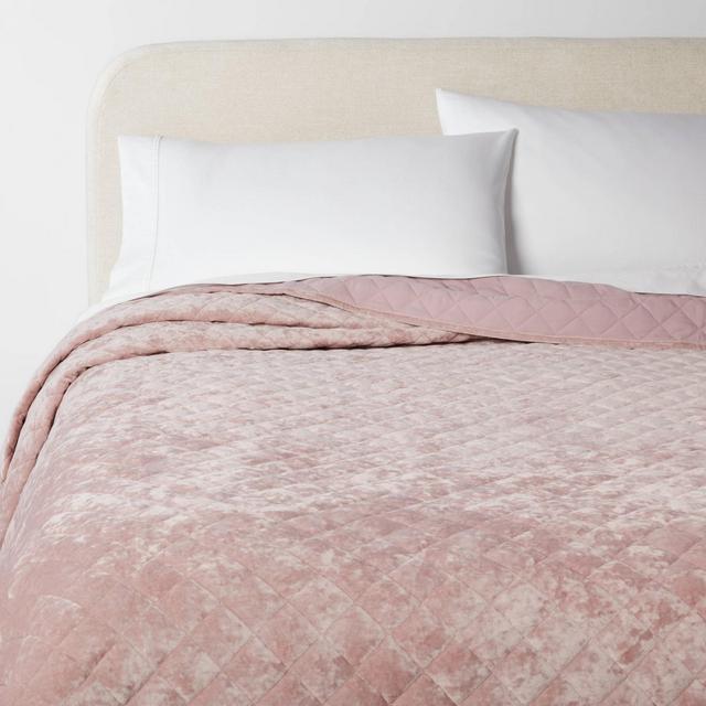 King Luxe Diamond Stitch Velvet Quilt Mauve - Threshold™