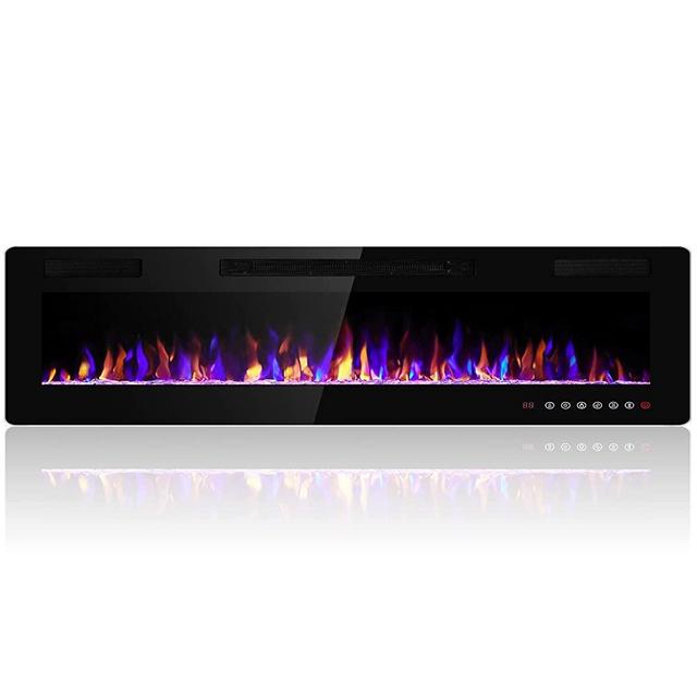 Electactic 68 inches Electric Fireplace Recessed and Wall Mounted Electric Fireplace, Fireplace Heater and Linear Fireplace, with Timer, Remote Control, Adjustable Flame Color, 750w/1500w, Black