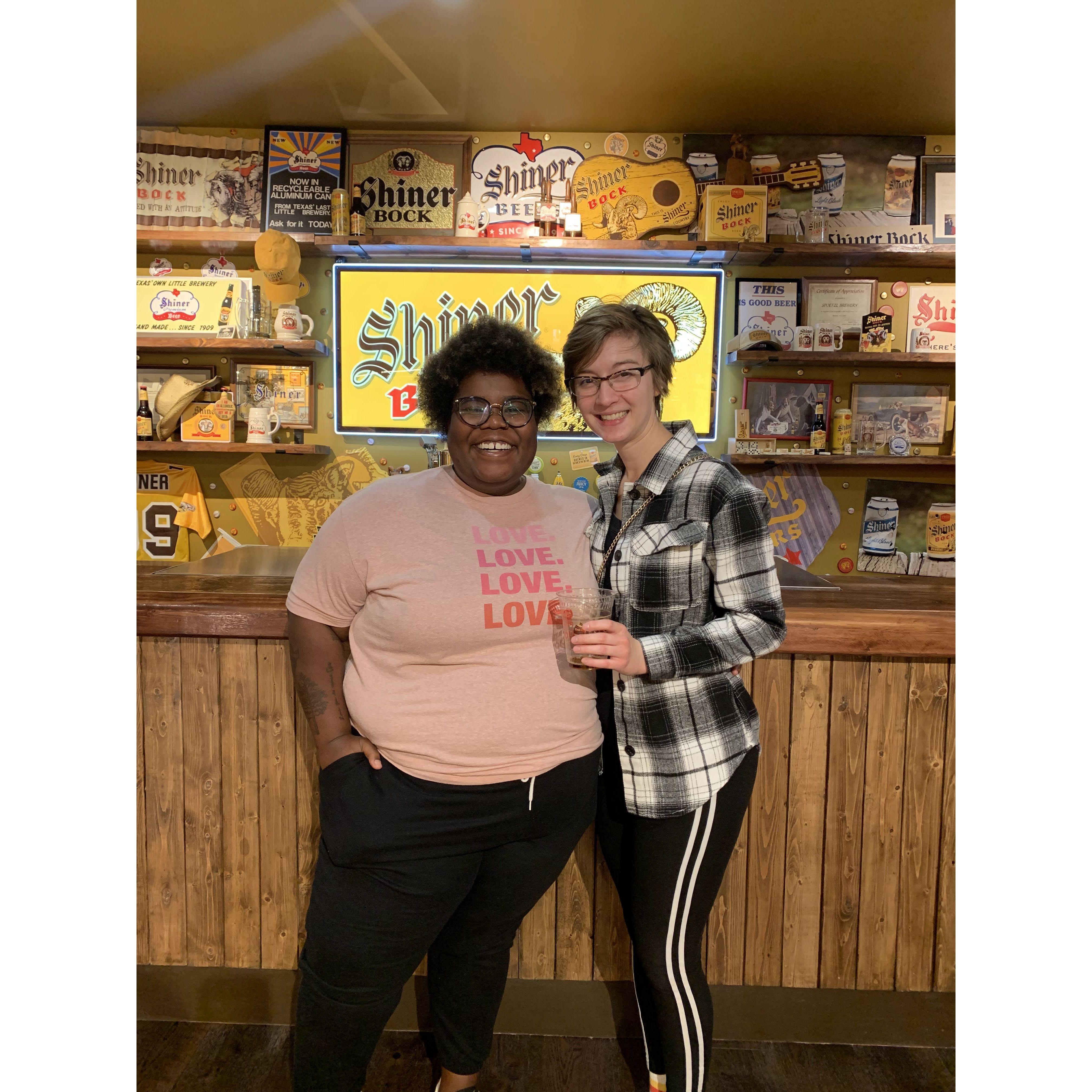 After a visit down south, we stopped at the Shiner beer factory, drank too much, and had to wait it out and eat chili dogs before we could drive back home.