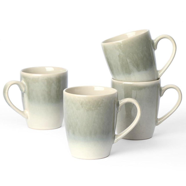 famiware Coffee Mugs Set, 13 oz Mug Set of 4, Stoneware Cups for Latte, Hot Tea, Mocha, Cocoa, Cappuccino, Microwave and Dishwasher Safe, Glacier Series, Sage Green