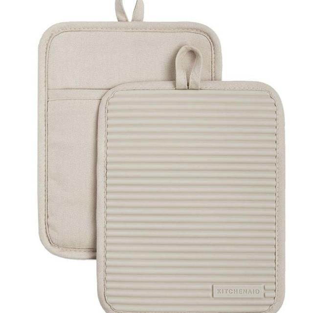 KitchenAid Ribbed Soft Silicone Water Resistant Pot Holder Set, Milkshake , 2 Piece Set, 7"x9"