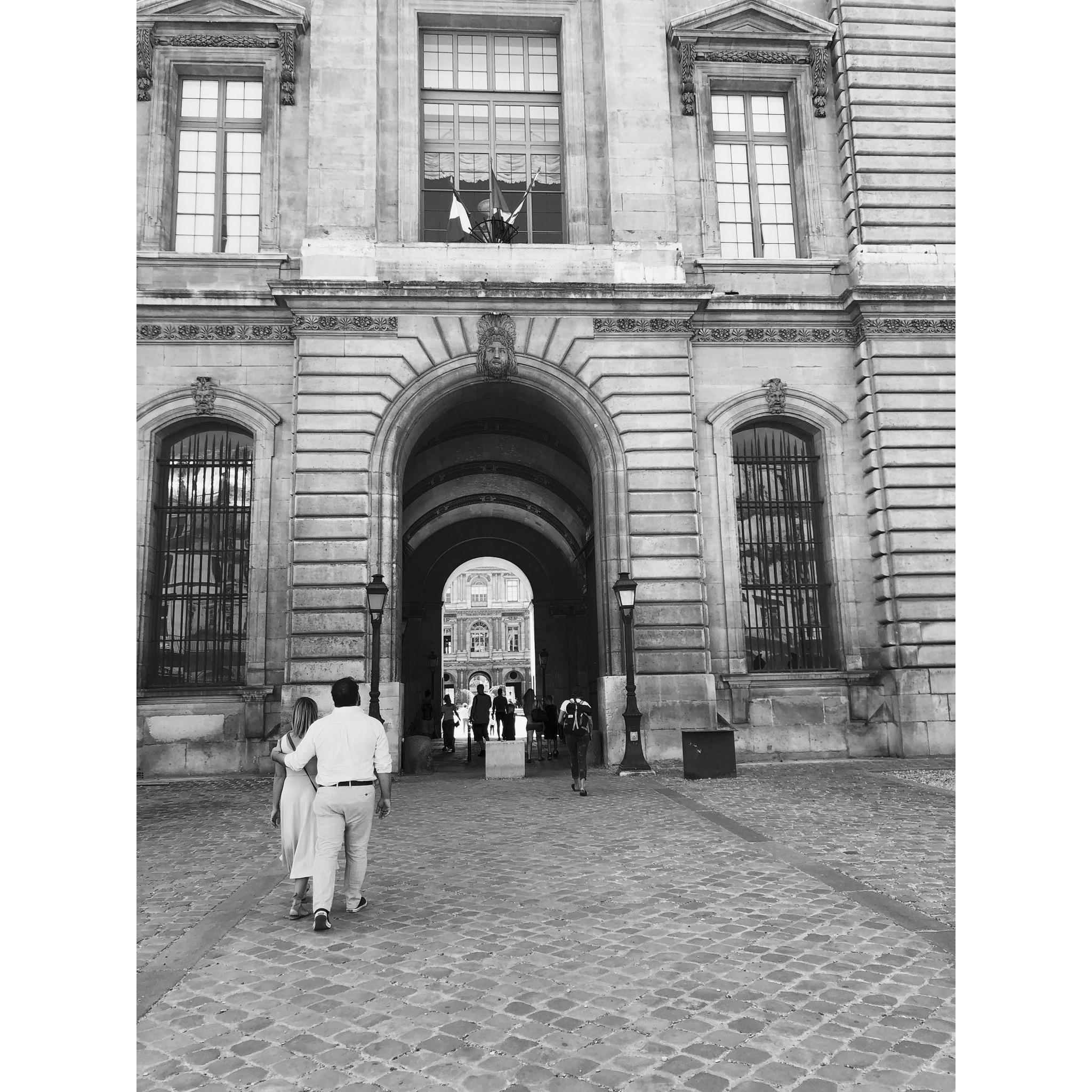 Walking to the Louvre.