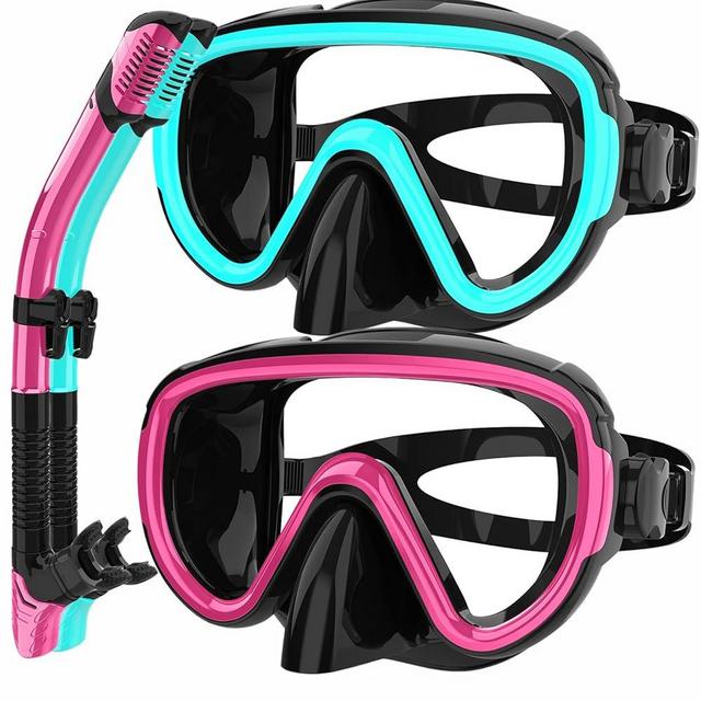 Bairuifu 2 Packs Dry Snorkel Mask Set Snorkeling Gear for Adults Scuba Diving Mask Swimming Glasses Swim Dive Mask Nose Cover Free Diving