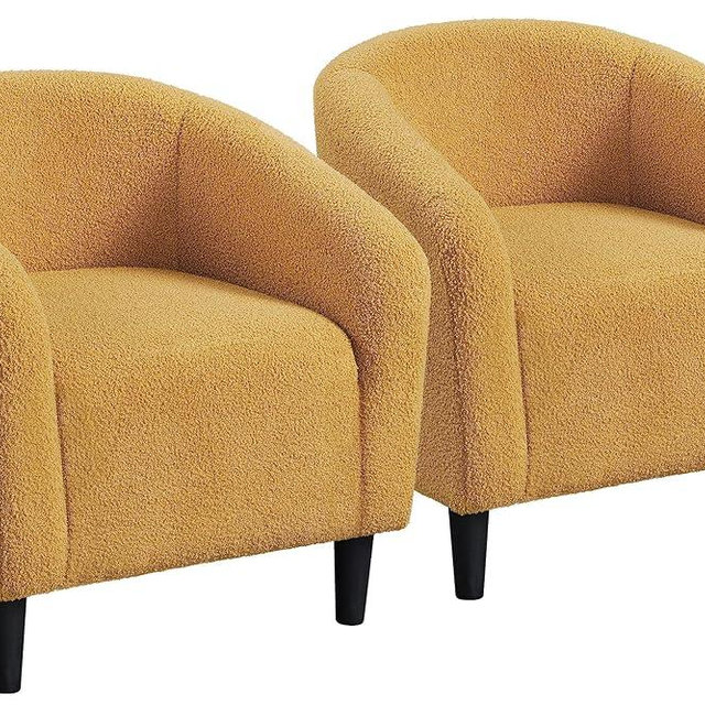 Yaheetech Accent Chairs for Living Room, Furry Barrel Chairs Set of 2, Sherpa Chairs with Soft Padded Armrest, Club Chairs for Bedroom Waiting Room Office, Mustard Yellow