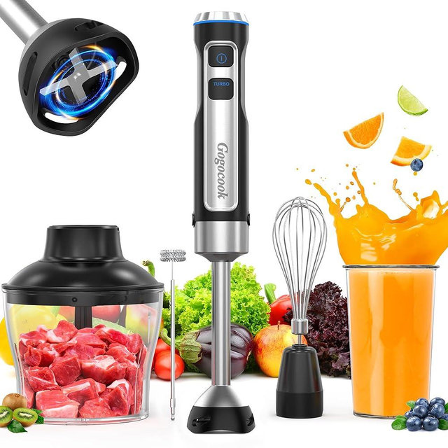 Immersion Blender Handheld, Electric Hand Blender Max 1000W, 5 in 1 Immersion Blender with 21 Speed & Turbo Mode, Beaker, Chopper, Milk Frother, Whisker, Frother, for Soup, Sauce and Food