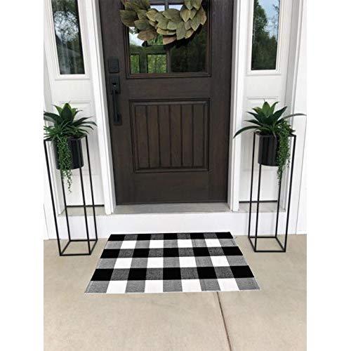 Cotton Bath Runner Buffalo Check Rug Black and White Plaid Runner Doormat Hand-Woven Checkered Carpet forDoorway/Kitchen/Bathroom/Entry Way/Laundry Room/Bedroom (24" x35", B Black and White)