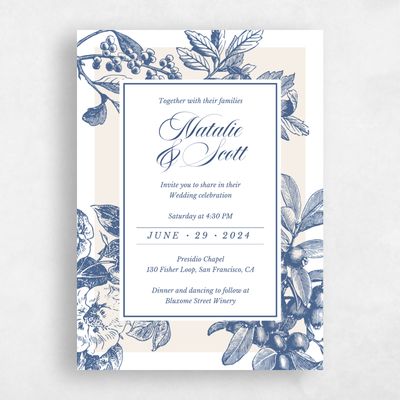 Grayed Cobalt, Blue Wedding Invitation - Ridgemoor Portrait