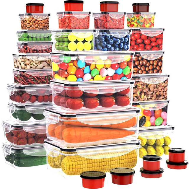 RockBerry 66 Pcs Large Food Storage Containers with Lids Airtight-Total 19075ML Stackable Kitchen Bowls Set(33 Containers,33 Lids) 2500ML to Small Box-BPA Free Leak proof Plastic Boxes-Microwave safe