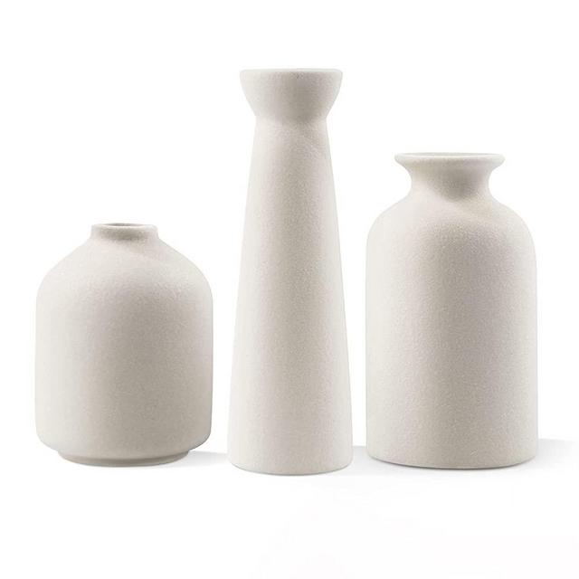 Small Ceramic Vase,White Vases for Decor,Set 3 Modern Boho Vases for Flower Pampas,Fit for Office Living Room Desk Shelf Decor