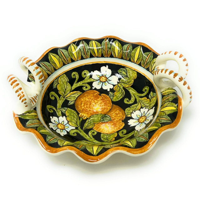 Italian Ceramic Art Pottery Serving Bowl Small Centerpieces Hand Painted Decorative Oranges Sicily Made in ITALY