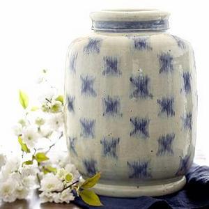 Blue Ikat Terra Cotta Vase