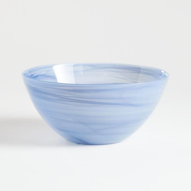 Swirl Blue Glass Serving Bowl