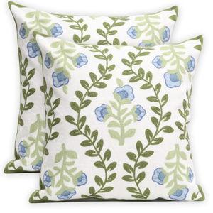 Set of 2 Embroidered Decorative Throw Pillow Covers Couch Square Pillowcases Cushion for Bedroom Sofa Farmhouse Decor 18x18 Inch (Blue Floral)