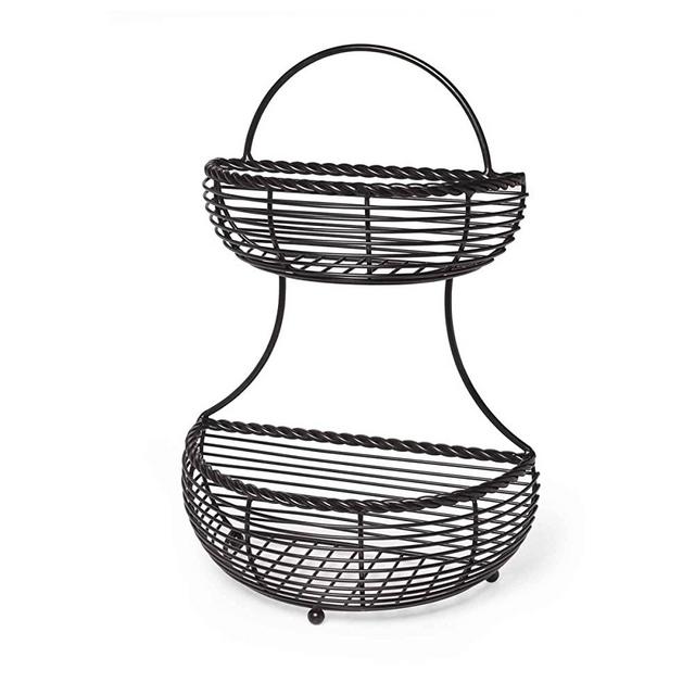 Gourmet Basics by Mikasa Rope 2-Tier Flatback Metal Storage Basket