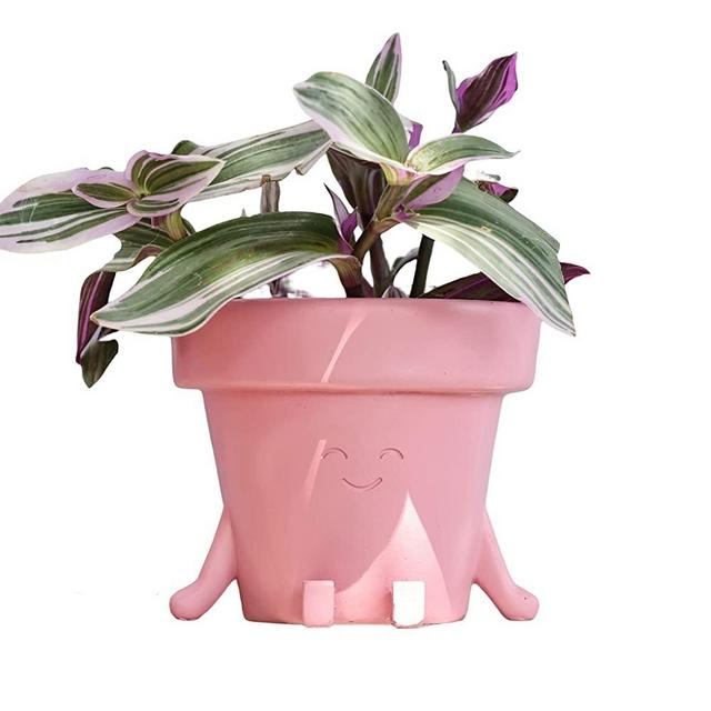 YIKUSH Succulent Pots Unique Cute Flower Pot Sitting Smile Plant Pots for Indoor&Outdoor Small Face Planter with Drainage Hole,Pink