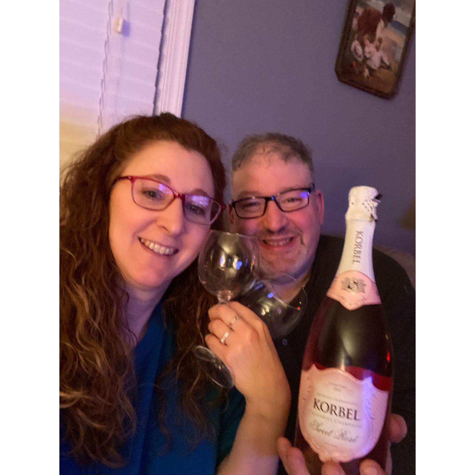 Celebrating our engagement indoors where it was warm!
