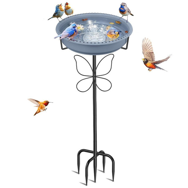 YOADEHOA Bird Bath for Outside, Garden Freestanding Birdbath & Birdfeeder with Removable Bowl, Bird Baths Feeder for Outdoors Garden Patio Yard Lawn Decor, 5-Pronged Base & Easy to Clean(Grey)