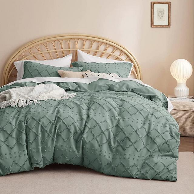 Bedsure Duvet Cover King Size - King Duvet Cover Set, King Boho Bedding Set for All Seasons, 3 Pieces Embroidery Shabby Chic Home Bedding Duvet Cover Set (Sage Green, King, 104x90)