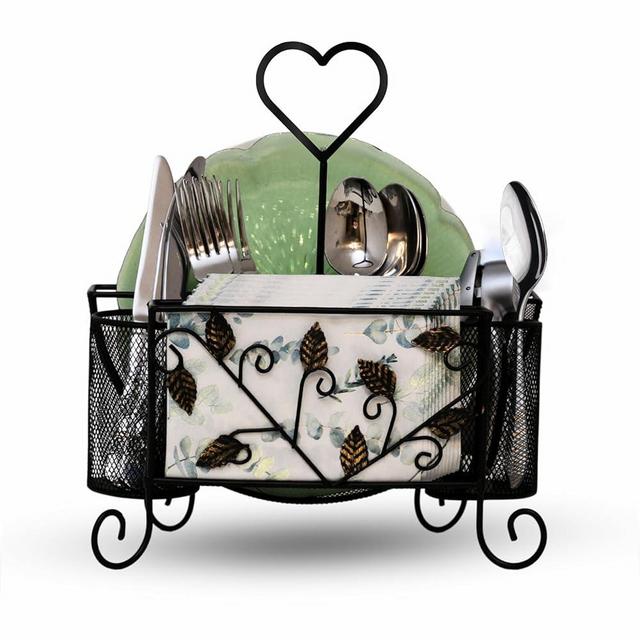 Maypes Utensil Caddy Silverware Holder – 2-in-1 Plate Holder and Cutlery Organizer for Forks, Spoons, Plates and Napkins – Flatware Organizer and Silverware Caddy for Table, Party, Picnic, RV, BBQ