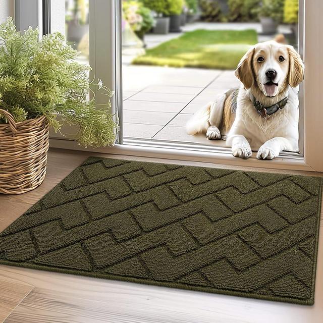 hicorfe Indoor Doormat,Front Back Rubber Backing Non Slip Door Mats 20"x31.5" Absorbent Resist Dirt Entrance Inside Low-Profile Floor Mats for Entryway Washable(Oliver Green)
