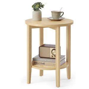 VASAGLE Round Side End Table, 2-Tier Boho Bedside Table with Rattan-Look Storage Shelf, Nightstand for Small Spaces, for Living Room, Bedroom, Home Office, Oak Beige ULET296Y01