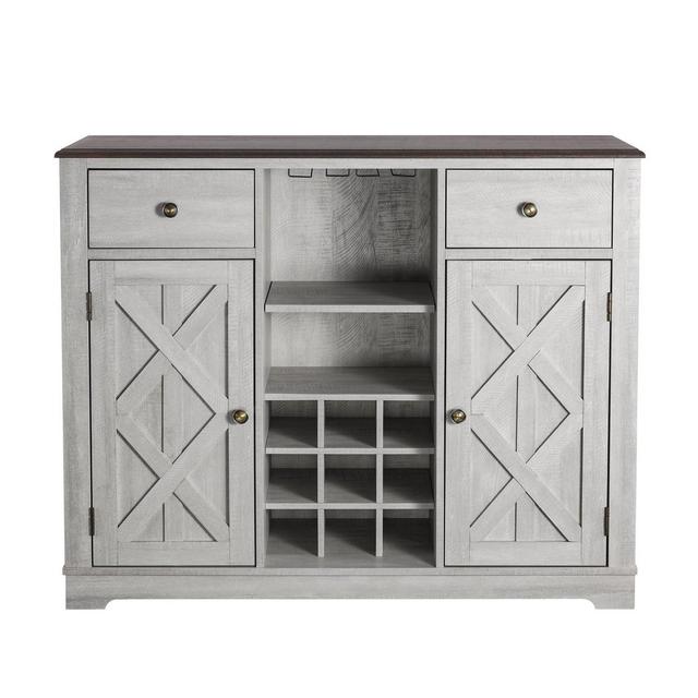 47" Wood Bar Cabinet with Brushed Nickel Knobs White - Home Essentials