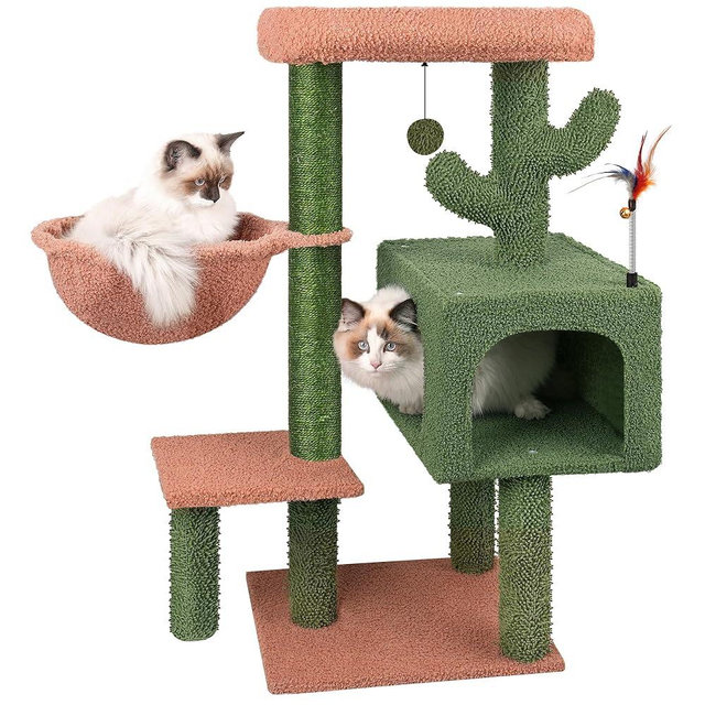 AIWIKIDE Cactus Cat Tree has Scratching Toy with a Ball Activity Centre Cat Tower Furniture Jute-Covered Scratching Posts, Green …