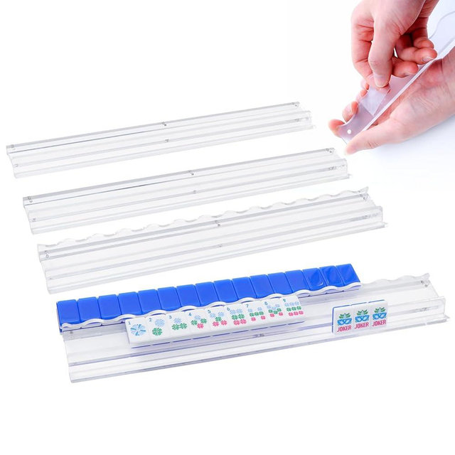 Jongyance Set of 4 Clear Acrylic Mahjong Racks with Redesigned Pusher, American Mahjong Accessories