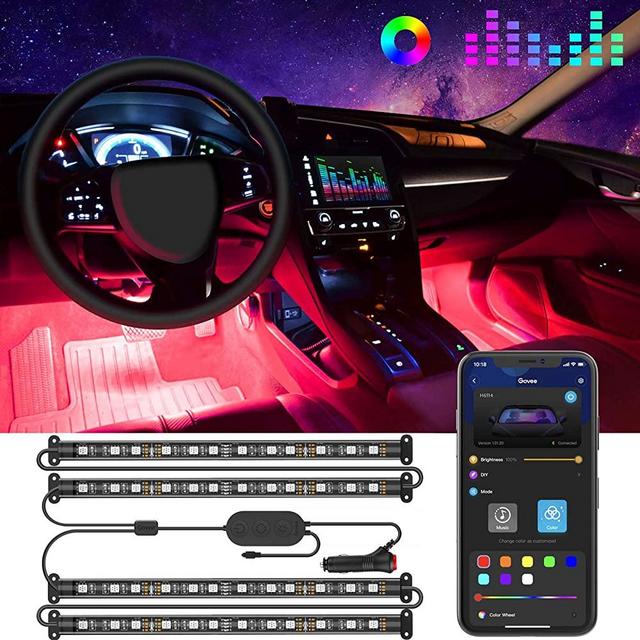 Govee Interior Car Lights, LED Car Strip Lights with Two-Line Waterproof Design, 48 LEDs App Control Car Light Kit, DIY Mode and Music Sync Under Dash Car Lighting with Car Charger, DC 12V