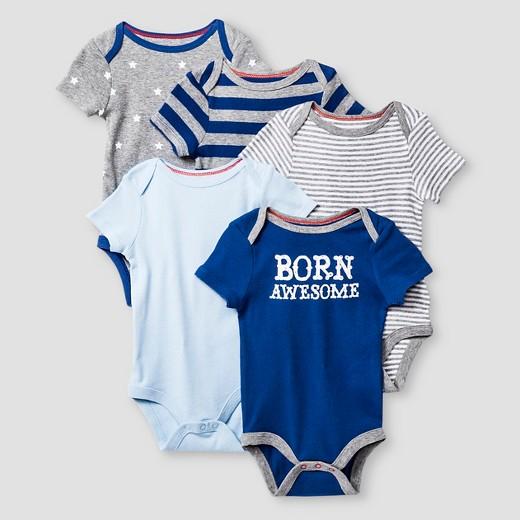 Baby Boys' Short Sleeve 5 Pack Bodysuit Cat & Jack™ - Navy/Heather Gray