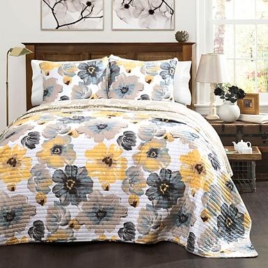 Yellow and Gray Leah 3-pc. Full/Queen Quilt Set