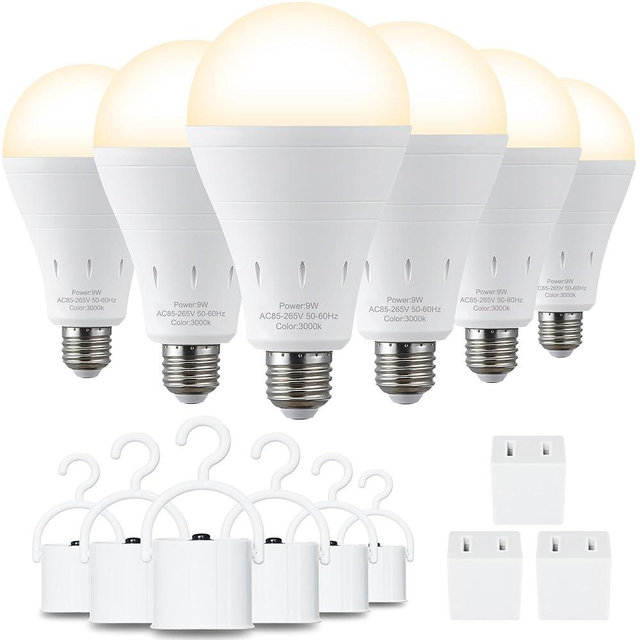 DEBAOBULB 6 Pack Rechargeable Emergency Light Bulbs, Battery Powered Energy Efficient LED Light Bulb 3000K Warm E26 120 Volt 9W 60W Equivalent with 1200mAh for Home Power Outage Camping Hurricane