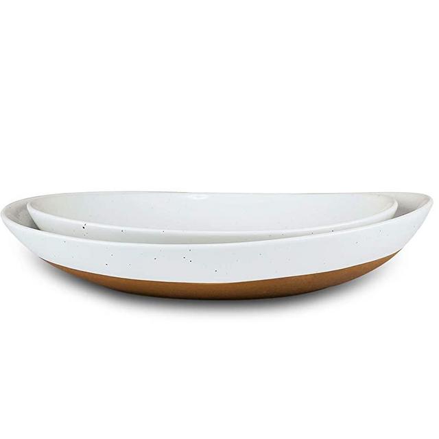 Mora Ceramic Large Serving Bowls- Set of 2 Oval Platters for Entertaining. Modern Kitchen Dishes for Dinner, Fruit, Salad, Turkey, etc. Oven, Dishwasher Safe, 55 / 35 oz, 13.5" / 11.8" - Vanilla White