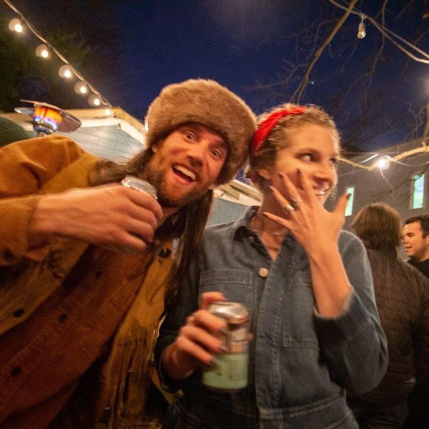 This is our first picture together. Nick and crew threw a President's Day party (aka dress as an American Hero). Pictured here: an enthusiastic Davy Crocket and a blushing Rosie the Riveter.