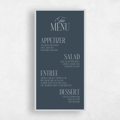 Navy Blue Wedding Menu - Ford Classic