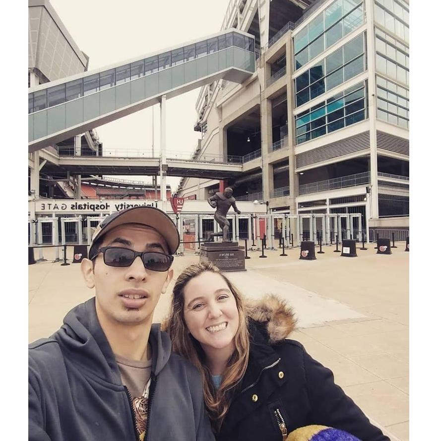 Drove by the Cleveland Stadium 2018. Holding my Raven blanket!