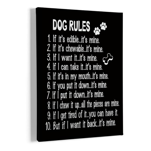 HIWX Dog Wall Art, Dog Wall Decor, Funny Quote Dog Rules Framed Canvas Painting Wall Art Decor, Dog Lover Sayings Wall Art Artwork Home Decoration For Living Room Bedroom Bathroom 11x14 Inch (Black)