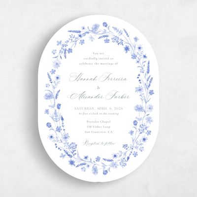 Dark Pastel Blue Wedding Invitation - Lino Portrait