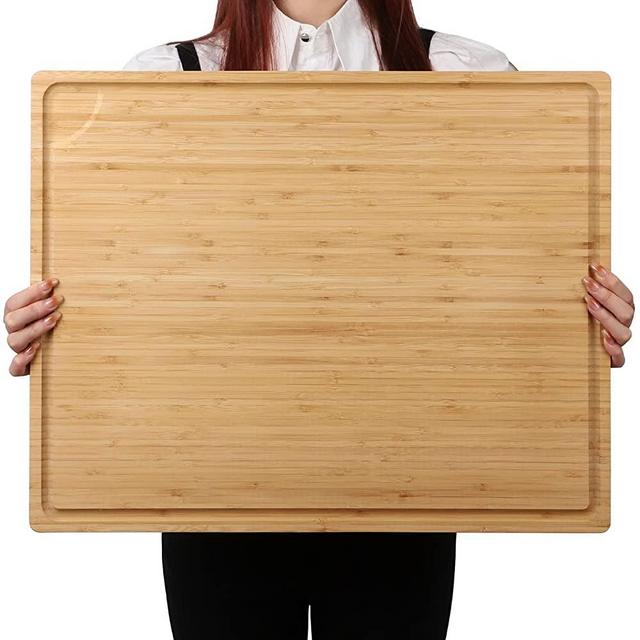 Extra Large Bamboo Cutting Board, 24x18 Inch Large Butcher Block Chopping Board with Handle and Juice Groove, Carving Board for Turkey, Meat, Vegetables, BBQ, 100% Organic Bamboo （XXL，24" x 18"）