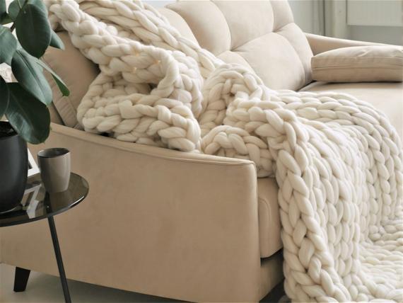Chunky knit throw blanket Chunky knit Wool blanket Knit blanket Arm knit blanket Merino wool blanket Giant knit blanket Gift for her