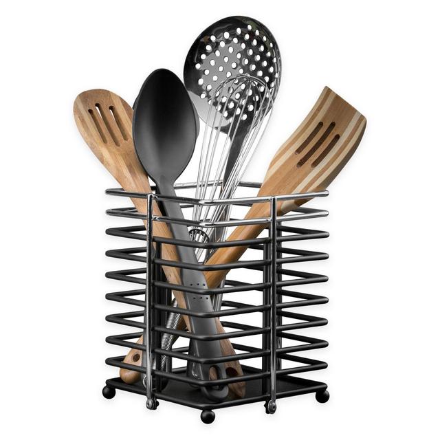 Macbeth Collection Oversized Utensil Holder in Matte Black/Chrome