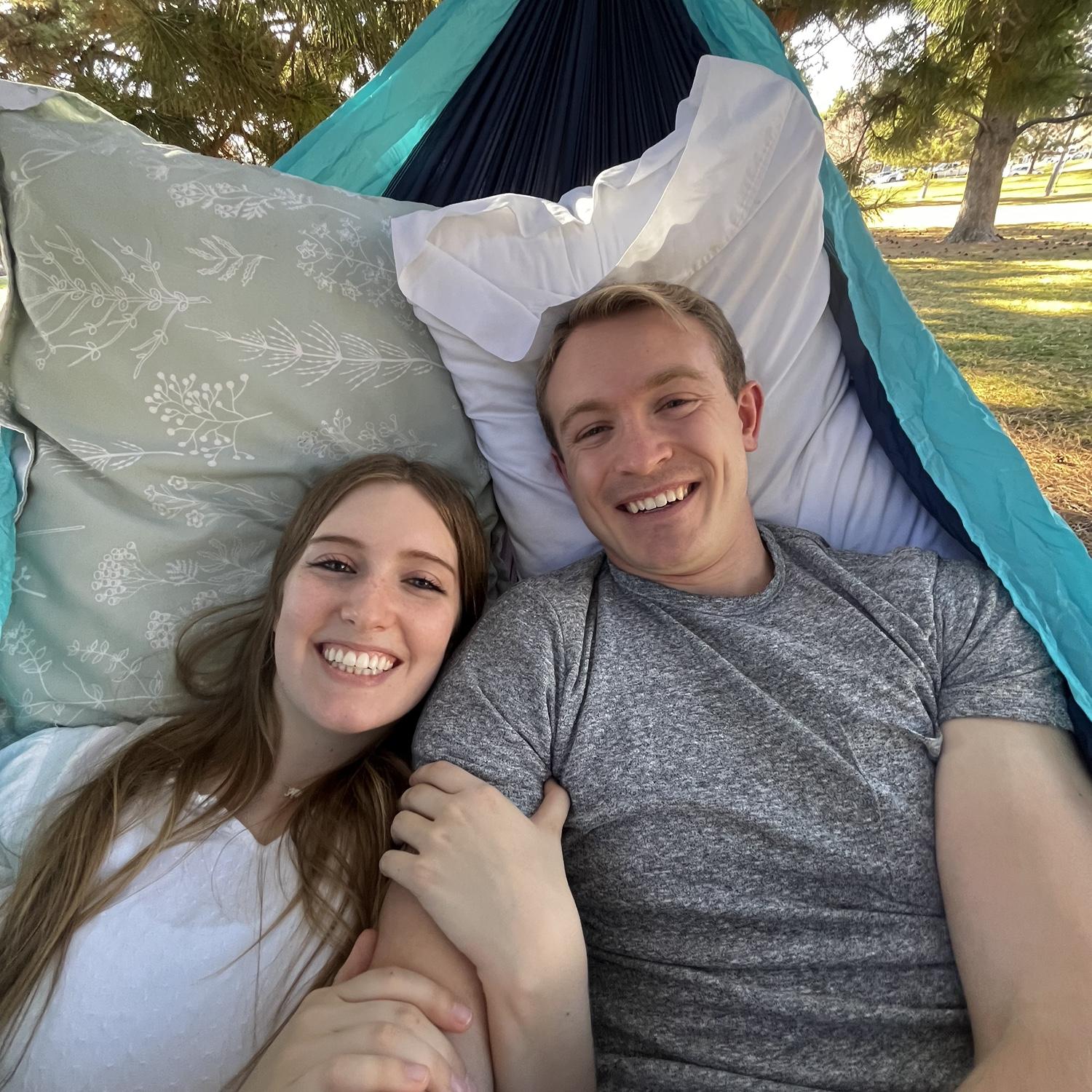 Homework in the hammock in Kiwanis Park :) Eliza bought the hammock as a birthday present for Ammon (March 2026)