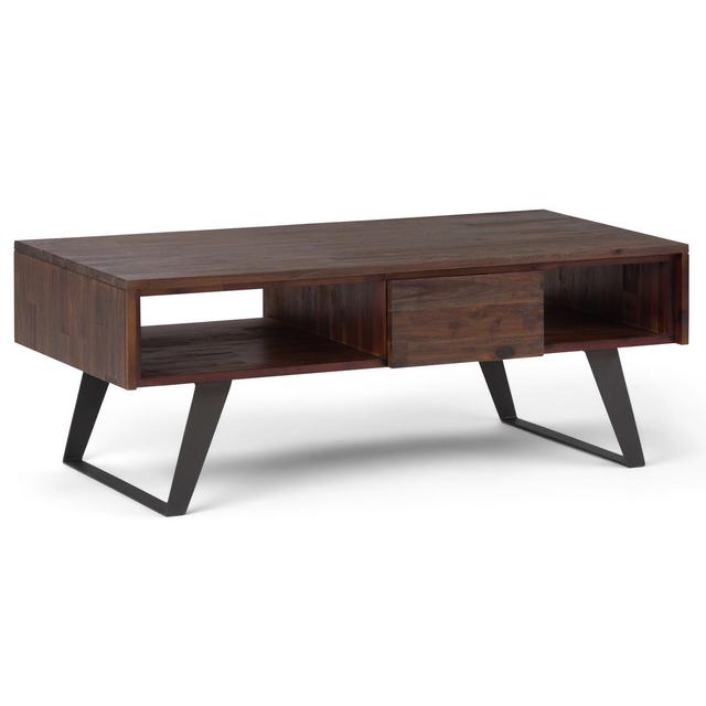 48" Mitchell Solid Acacia Wood Coffee Table Distressed Charcoal Brown - Wyndenhall