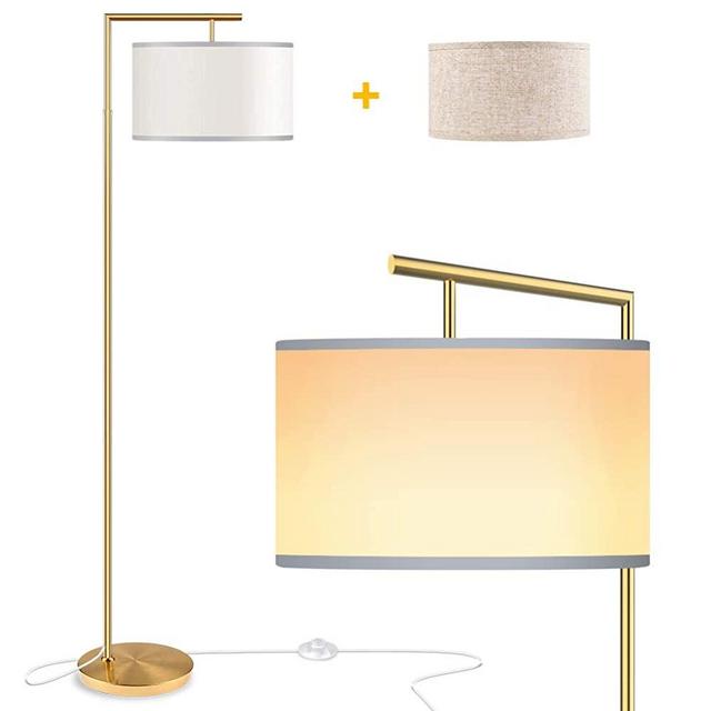 ROTTOGOON Floor Lamp for Living Room, Montage Modern Floor Lamp with 2 Lamp Shades & 9W LED Bulb, Montage Tall Pole Reading Standing Light for Bedroom, Study Room - Gold, Antique Brass