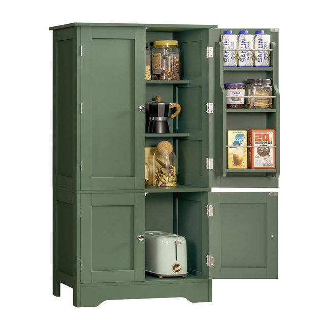 TEENFON 43" H Storage Cabinet with 4 Doors, Kitchen Cabinet with 6 Door Shelves, Kitchen Pantry Cabinets for Living Room, Dining Room, Bathroom, Forest Green