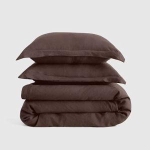 European Linen Double Flange Duvet Cover Set - Espresso, King/Cal King