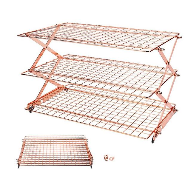 Geesta 3-Tier Collapsible Cooking and Baking Cooling Rack (Rose Gold)