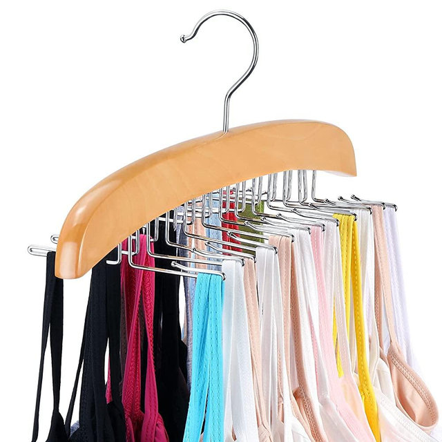 Tank Top Hanger with Premium Wood, 24 Large Capacity, Space Saving,360° Rotating, Foldable Metal Hooks, Resovo Camisole Organizer for Tank Tops, Camisole, Bathing Suits, Bras, Scarfs etc.