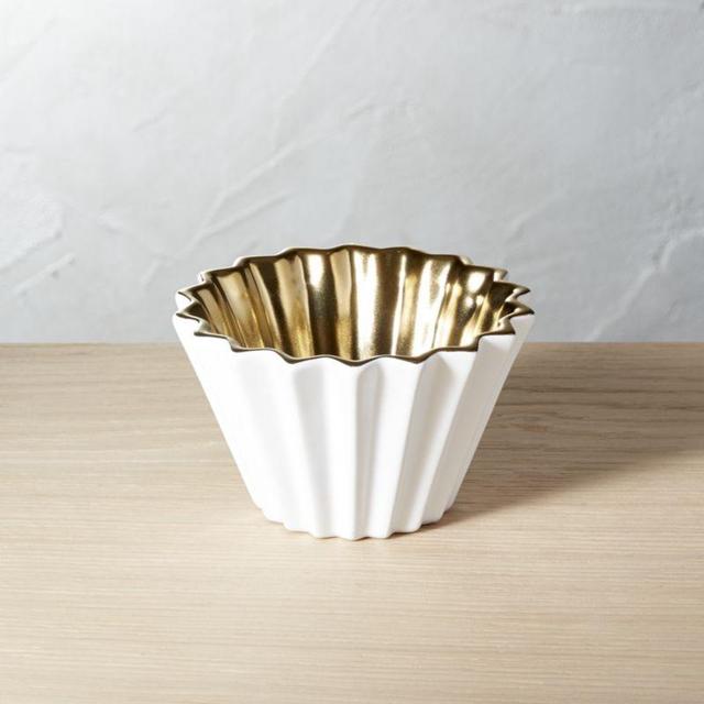 Crinkle White and Gold Bowl