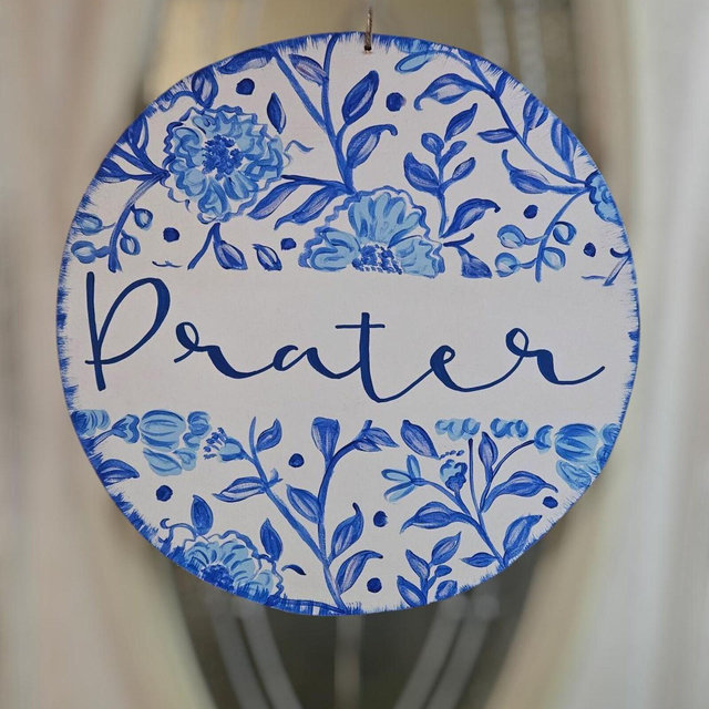Chinoiserie Round Door Hanger, Personalized Chinoiserie Floral Round Door Hanger